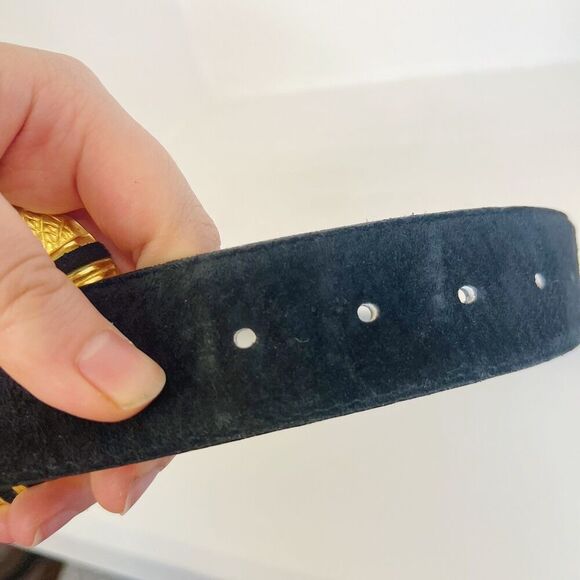 Magid Black Suede Belt Gold Statement Buckle Vintage 90s y2k Women's Size L - Picture 6 of 6